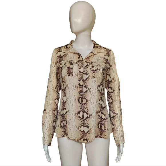 White House Black Market Snakeskin Print Silk Georgette Button Front Popover - Picture 2 of 16